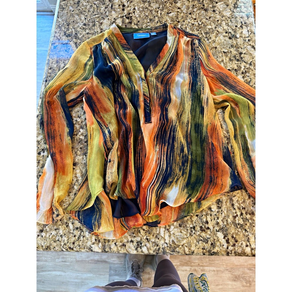 Simply Vera Vera Wang Petite PXS Sheer Chiffon Blouse Abstract Multicolor